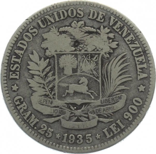 Venezuela 5 Bolivares 1935